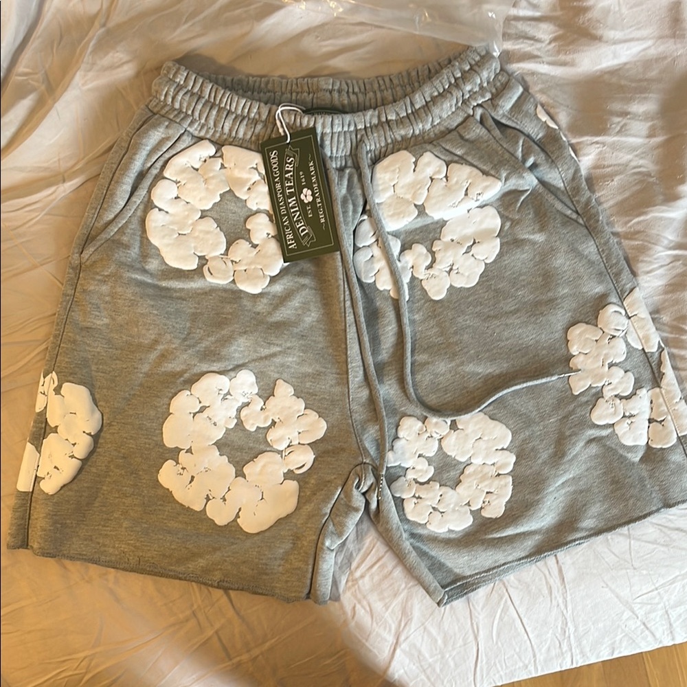Gray Athletic Shorts with White Floral Design